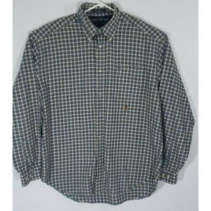 Tommy Hilfiger Men's Long Sleeve Plaid Checkered Button Up. Blue/Tan. Size Large